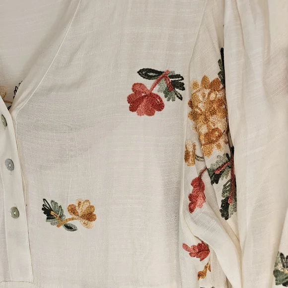 NWT Figueroe & Flower Floral Beige 3/4 Sleeve Embroidered Tier  Dress Size Large - Picture 4 of 11